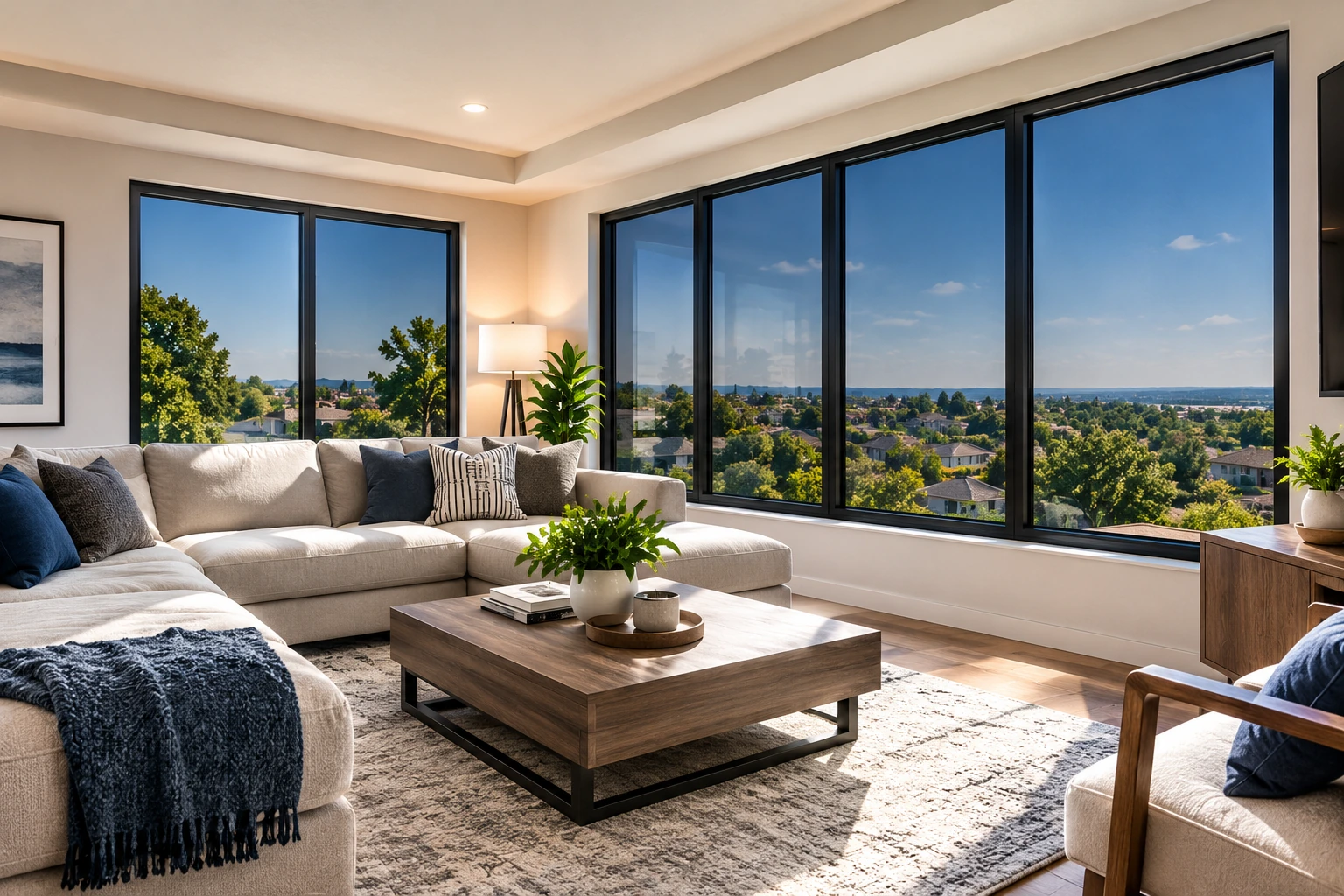 Living room window tinting in Tulsa to help reduce solar heat and glare